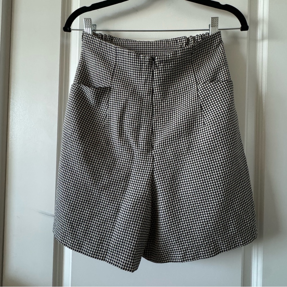 High Waist Black and White Tailored Shorts- Bermuda length work appropriate
